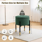 Round Ottoman with Storage,Soft Velvet Vanity Stool,Ottoman Coffee Table with Metal Legs,Foot Stool for Living Room Bedroom, Green