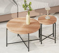 Coffee Table Set, End Table, MDF Living Room Tables with PVC Cover, Cylindrical Design, Black Metal Legs, Red Cedar-Brown, 2-Piece