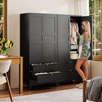 Letaya Metal Armoire Wardrobe Closet with Drawers,Clothing Storage Cabinet with Doors and Shelves,Coat Closet with Hanging Rod,Bedroom,Home,Cloak Room,Black-71 H x 32" W x 18" D