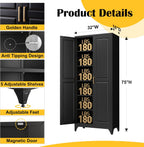SteeLoong 75”Metal Pantry Storage Cabinet with Doors & 5 Adjustable Shelves | Kitchen Pantry Cabinet,Black Kitchen Cabinet with 2 Gold Handles,Tall Cabinet for Livingroom,Pantry, Bathroom,Kitchen,Garage
