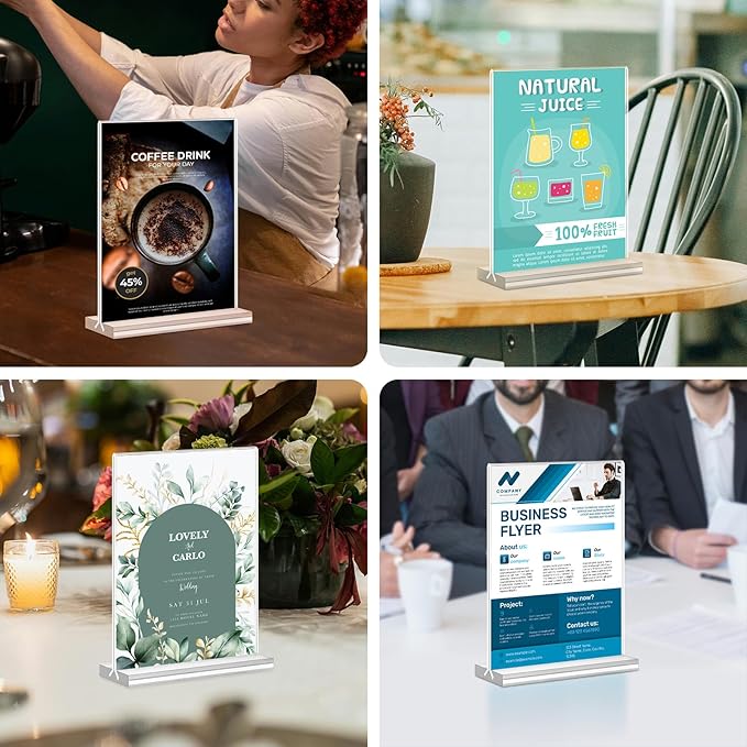 Acrylic Sign Holder, 5x7, 15 Pack Vertical Clear Table Menu Display, Double Sided, Plastic Stand, Suitable for Restaurants, Office, Store, Fair