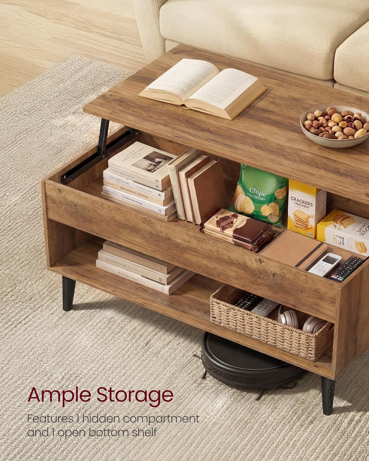 VASAGLE Lift Top Coffee Table with Hidden Storage, Gas Spring
