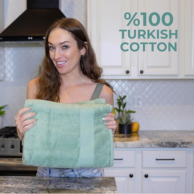 TEXTILOM 100% Turkish Cotton 6 Pcs Luxury Bath Towels, Soft & Absorbent Bathroom Towels Set (2 Bath Towel, 2 Hand Towel, 2 Washcloths)- Green