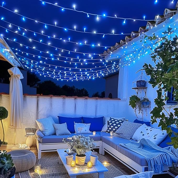 JMEXSUSS 132FT 400 LED Christmas Lights Outdoor Waterproof 8 Modes Indoor String Lights for Outside Blue and White Christmas Tree Lights Plug in for Bedroom Patio Tree Christmas Decorations