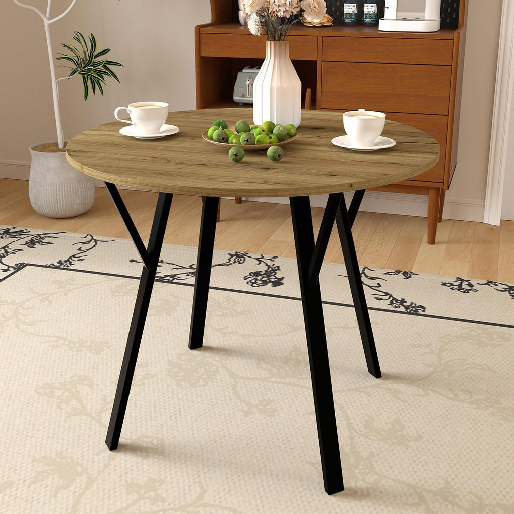 Round Dining Table 36" Wood Kitchen Table with Black Metal Legs, Modern Small Circular Kitchen Table for 2-4 People, Space Saving for Dining Room Apartment Kitchen