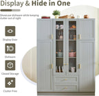 Large Kitchen Pantry Cabinet with 6 Doors and Drawers, Storage Cabinet Cupboard with Adjustable Shelves, Pull-Out Trays and Wine Rack for Dining Room, Kitchen (Green)