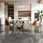 Modern Marble Dining Table, 59" Round Sintered Stone Table for Dining Room, Kitchen, Compact Space w/Stainless Steel Gold Base, Detachable Lazy Susan