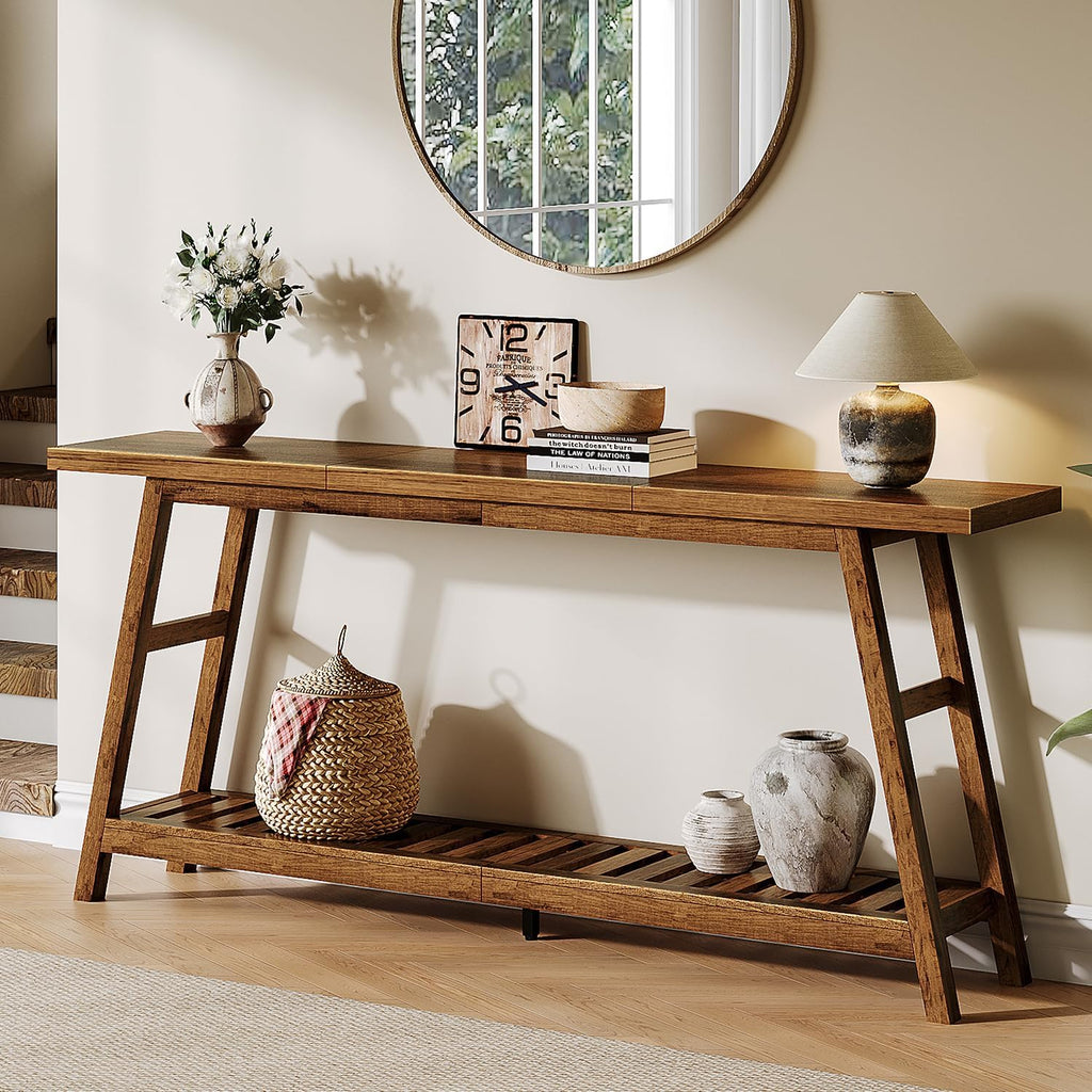 ChooChoo 70.9 Inch Long Console Tables for Entryway, Hallway Table, 2-Tier | Narrow Sofa Table, Behind Couch Table for Living Room, Walnut