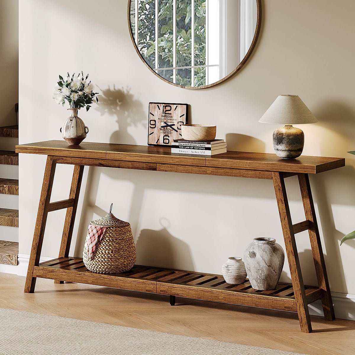 ChooChoo 70.9 Inch Long Console Tables for Entryway, Hallway Table, 2-Tier | Narrow Sofa Table, Behind Couch Table for Living Room, Walnut