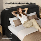 ADORNEVE Upholstered Queen Cloud Bed Frame with 5.9" Headboard, Black