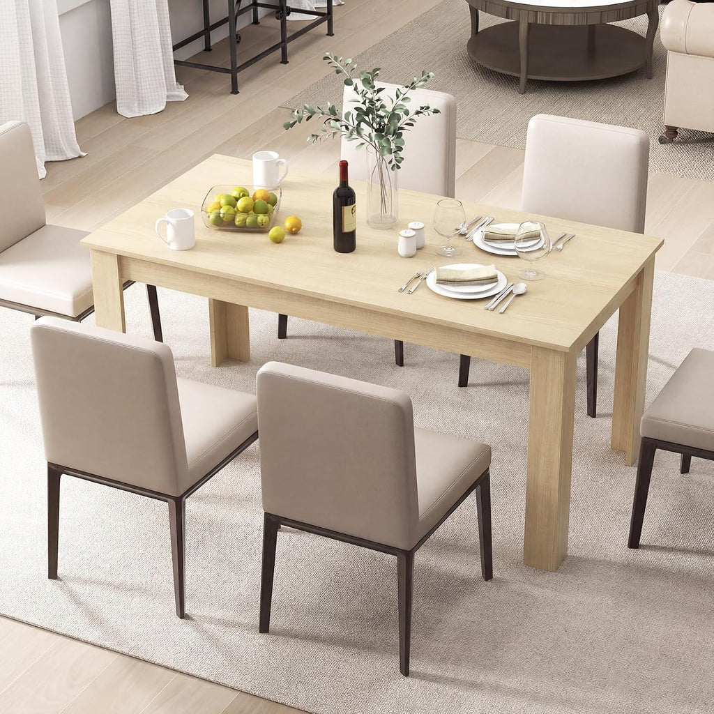 GOFLAME Dining Table for 4-6 People, 63” Modern Kitchen Table with L-Shaped Legs, 330 lbs Weight Capacity, Large Wooden Rectangular Dinner Table for Dining Room, Living Room (Natural)