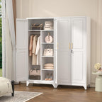 Polup 71" Tall Metal Armoire Wardrobe Closet with Doors and Lock | Wardrobe Cabinet, Hanging Rod, 3 Adjustable Shelves, Steel Clothing Storage Cabinet for Bedroom, Office, Employee, Gym, White