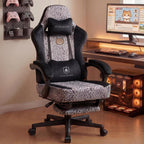 GTPLAYER Gaming Chair with Leopard Print Cat, Cute Velvet Fabric Ergonomic Office Chair with Footrest Headrest and Lumbar Support, Big and Tall Comfortable Video Gamer Chair for Women Gift