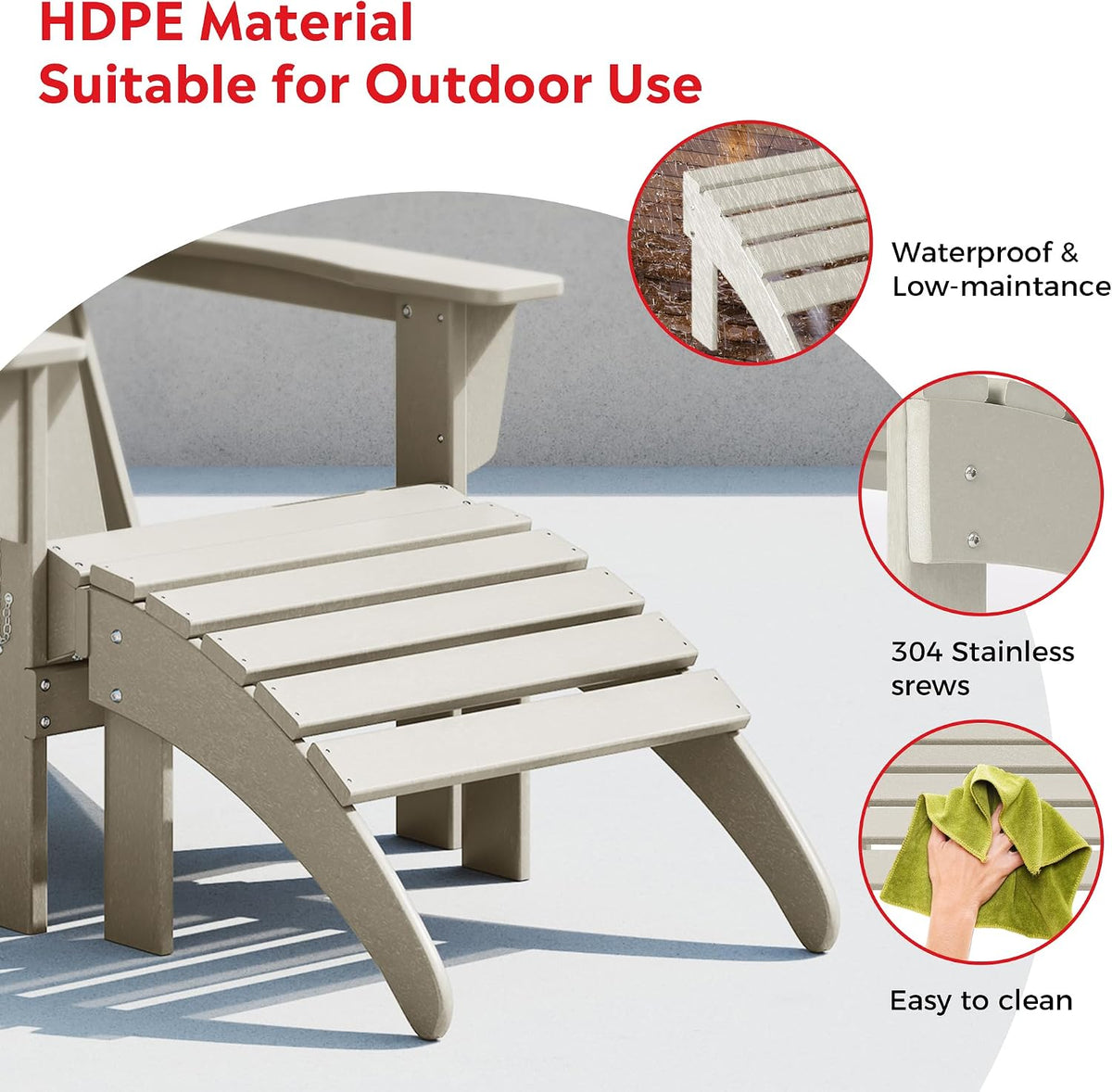 Costaelm Adirondack Chair Footrest Foldable Ottoman, Folding Ottoman Outdoor Foot Rest for Patio Waterproof, Adirondack Ottoman Outdoor, Sand