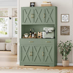 HOSTACK 71"H Kitchen Pantry Storage Cabinet, Farmhouse Hutch Cabinet, Green | Space-Saving Pantry Cabinet with Charging Station & 2 Large Drawers & Adjustable Shelves, Tall Kitchen Hutch, Dining Room