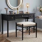 Kmax Ottoman Bench, 19 Inch Tall Vanity Makeup Chairs No Wheels, Upholstered Ktichen Chairs Backless Wooden Side Chairs for Dining Room, Extra Seating for Living Room - Linen, White