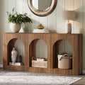 Tribesigns 70.9" Console Table with Storage, Wood Entryway Entry Table with 3 Arched Shelves for Foyer, Hallway, Living Room, Behind Couch Sofa, Narrow Long, Brown