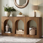 Tribesigns 70.9" Console Table with Storage, Wood Entryway Entry Table with 3 Arched Shelves for Foyer, Hallway, Living Room, Behind Couch Sofa, Narrow Long, Brown