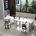 JOYSOURCE Extendable Dining Room Table for up to 12 People 20-119 inch Adjustable Large Extra Long Rectangular Space Saving Folding Dinner Table for Kitchen, Dining Room White Marble Finish