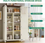 YITAHOME 67" Kitchen Pantry Cabinet, 4 - Tier Cupboard with Adjustable Shelves, Hooks & Detachable Hanging Rods, Buffet Sideboard for Living & Dining Rooms, White