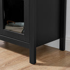 67" Arched Cabinet with Glass Doors: Pantry Cabinets for Kitchen Storage,Modern Retro Style Wooden,Book Display Shelf with Adjustable Glass Partitions & Light - for Kitchen,Entryway.Black