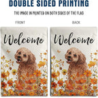Floral Golden Doodle Garden Flag Fall Yard Flag Wildflower Dog Garden Flags Orange Autumn Lawn Flags Welcome Thanksgiving Outdoor Flags for Outside 12x18 Double Sided Small