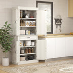 HOMCOM 71" Freestanding Kitchen Pantry Cabinet, Tall Storage Cabinet with 4 Doors and Drawer for Dining Room, Distressed White