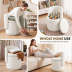 MALOL Ottoman with Storage, Swivel Vanity Stool with Back | 13GAL Velvet Makeup Stool with Reversible Lid, Multi-Functional Makeup Footstool for Bedroom, Beige