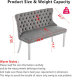 Upholstered Dining Bench with Back Tufted Settee Benches Small Loveseat Sofa Couch for Small Spaces,Entryway,Banquettee Seating Sofa Benches with Backrest (Grey+Silver Legs, Dining Bench)