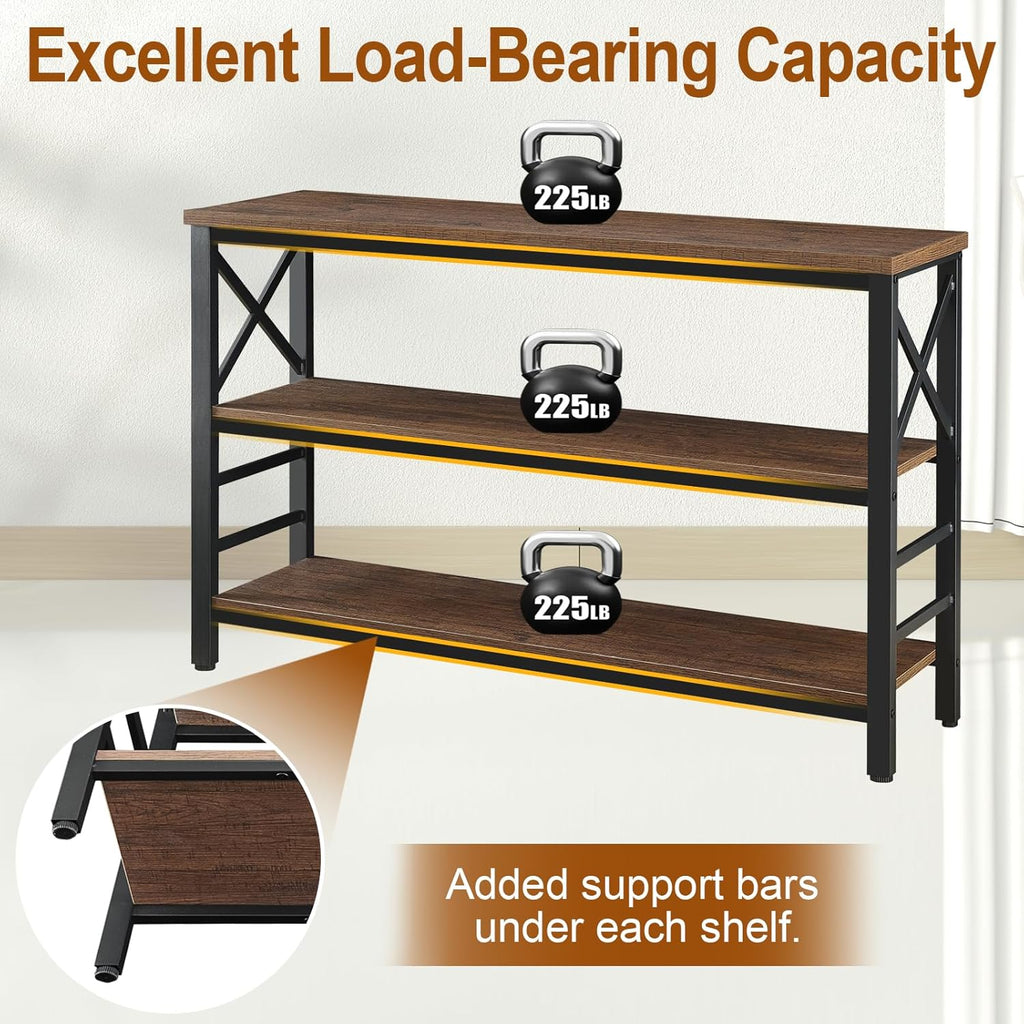 Hombazzar 3-Tier Sofa Table,Console Tables for Entryway,Brown 47" | Stable Support,Multi-functional use for home,Easy Assembly,Scratch Resistant & Rustproof