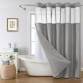 Long No Hook Shower Curtain with Snap-in Fabric Liner Set,Grey Waffle Weave Shower Curtains for Bathroom,Hotel Luxury Decor Bathroom Curtain Set,Waterproof & Washable,71Wx80H