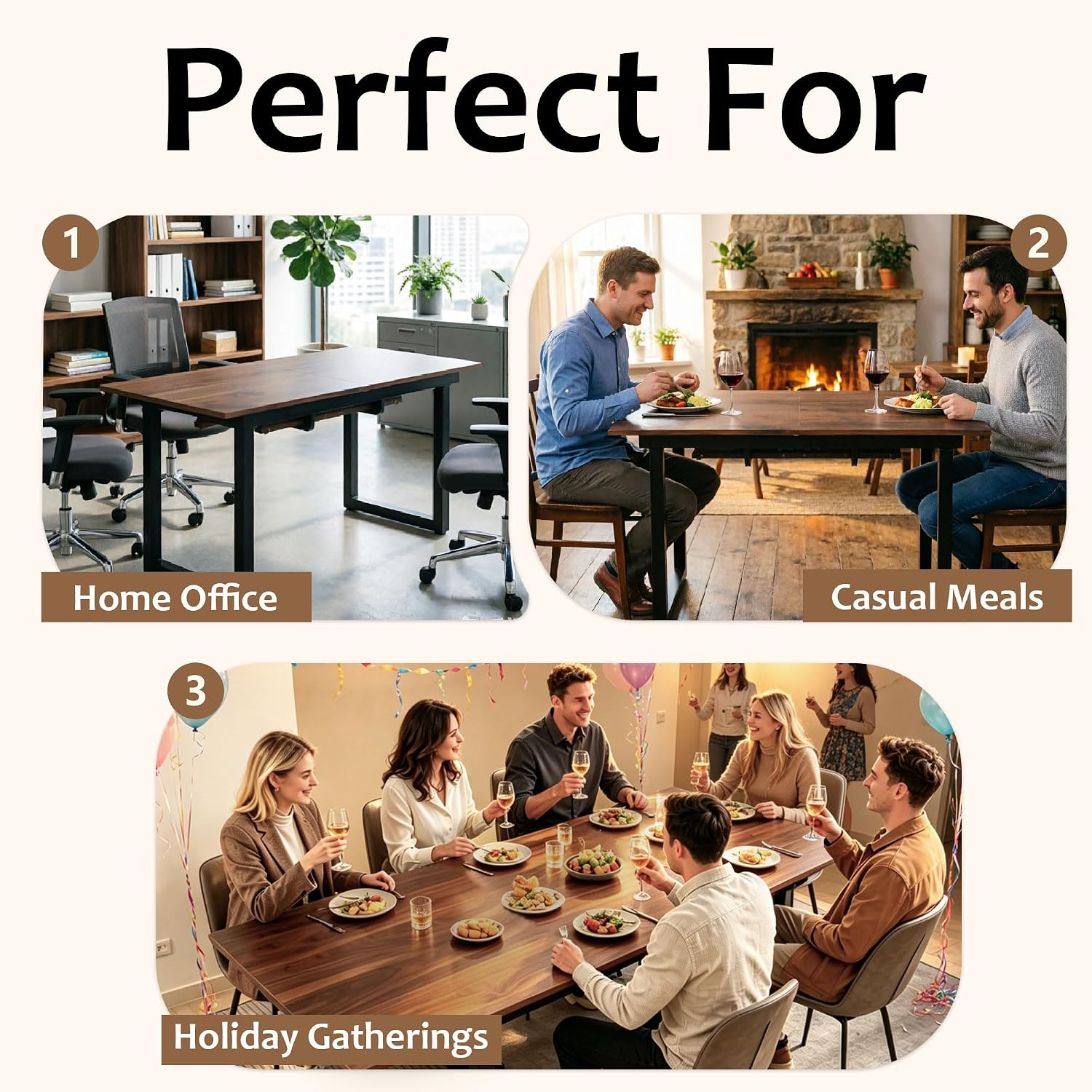 Modern Expandable Dining Room Table, 55-71 Inch Extendable Table with Metal Frame, Space-Saving Kitchen Table for 6, Home Office Desk, Brown