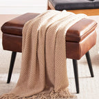 Square Storage Ottoman Upholstered Vanity Accent Stool Retro Brown | Square Mid-Century Modern Accent Dining Makeup Piano Stool with Padded Upholstered Seat & Metal Legs for Living Room Bathroom