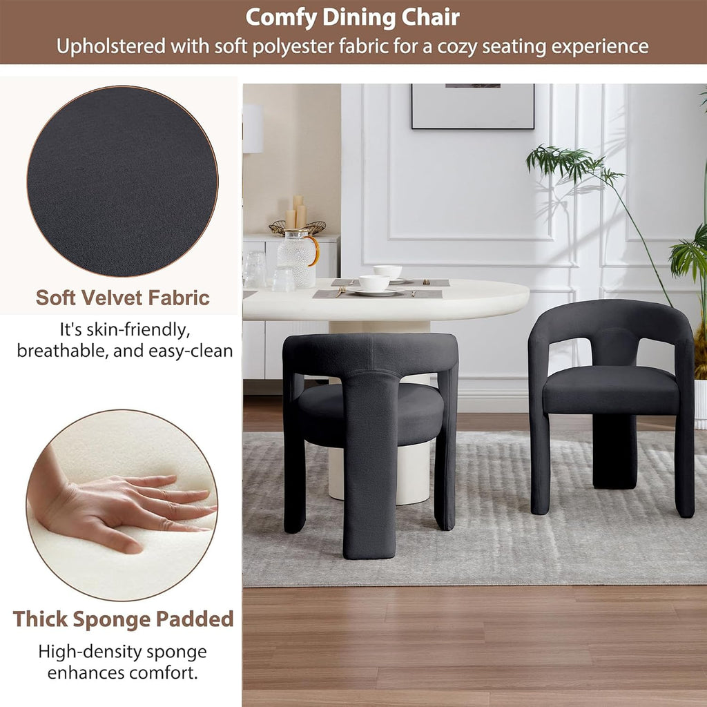 GNIXUU Barrel Dining Chair Set of 2, Modern Upholstered Boucle Dining Room Chairs with Arms and Backrest, Comfy Accent Side Chair for Kitchen, Living Room, Black