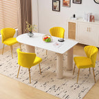 Velvet Dining Chairs Set of 2, Modern Upholstered Vanity Chairs with Golden Metal Legs for Dining Room Kitchen Vanity Patio (Yellow)