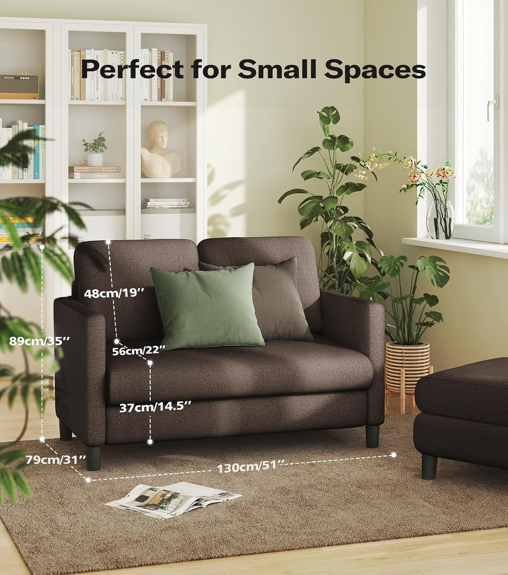 Welzona Loveseat, 51" Small Couch, Teddy Love Seat, Small Loveseat Sofa | Comfy Teddy Fabric, Tool-free Setup, Washable Covers, All-wood Small Sofa Couch for Living Room, Bedroom, Small Spaces, Brown