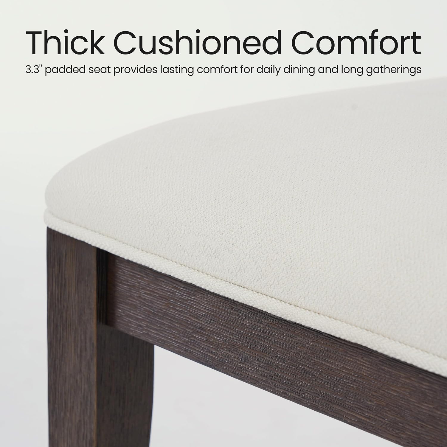 COLAMY Solid Wood Dining Chairs Set of 6, Mid Century Modern Upholstered Kitchen Chairs with 3.3" Thick Cushion, Farmhouse Dining Room Chairs with Level Legs & Wire-Brushed Finish, Brown