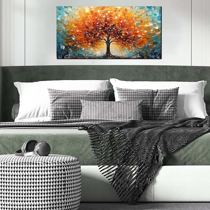 Zoyotago Large Canvas Wall Art Orange Yellow Tree Picture Modern Canvas Prints Ready to Hang for Bedroom Living Room Size 20x40