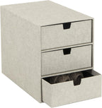 Bigso Box of Sweden 3-Tier Desktop Drawers - Desk Tidy Organiser for Stationery Storage - Paper Mini Filing Cabinet in Fibreboard and Paper in Linen Look - Beige