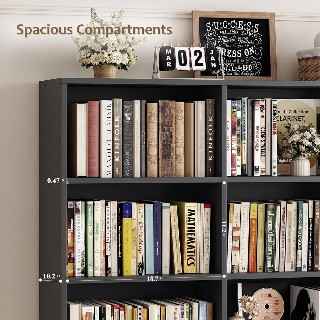 HOSTACK 71" Tall Triple Wide Bookshelf with Storage Drawers & Doors, Black