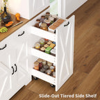 70.9" Tall Farmhouse Pantry Cabinet with Pull-Out Storage Cart & LED Lights, Large Kitchen Hutch with Charging Station, 9 Doors 4 Drawers Adjustable Shelves for Dining Living Room, White