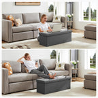 DUMOS 43 Inch Folding Storage Ottoman Bench, Upholstered Ottoman with Storage Holds 660 lbs, End of Bed Foot Rest Stool for Bedroom, Living Room, Entryway, Linen Fabric, Grey
