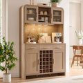 77" Tall Pantry Cabinet & Coffee Bar Cabinet with Storage,Natural Oak | Wine Cabinet for Dining Room Home with LED Lighting & Charging Station, Bar Cabinets for Kitchen,Dining Room, Living Room