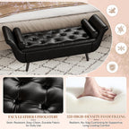 Faux Leather Storage Bench for Bedroom End of Bed, 65-Inch Rolled Arm Upholstered Bench with Hidden Storage, Black End of Bed Bench with Sturdy Wood Frame, Space-Saving Entryway Ottoman Seat (Black)