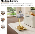 23" Glass End Table, Modern Square Side Table with Tempered Glass Top and Gold Horn-Shaped Stainless Steel Base for Apartment, Office