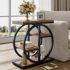 End Tables for Living Room, 4-Tier Narrow Side Table with Storage Space, Wood Slim Sofa Side Table with Geometric Metal Frame, Industrial Skinny Nightstand and Bedside Table, Rustic Brown