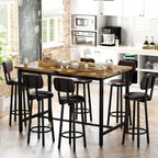 Recaceik 50" Dining Table Set for 6, 7-Piece Counter Height Bar Table Set with Upholstered Stools, Space-Saving Modern Pub Set for Kitchen, Breakfast Nook & Home Bar, Rustic Brown