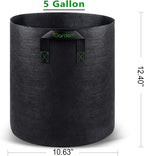 Grow Bags Tall, 5 Gallon Grow Pots 6 Pack with Handles, Heavy Duty 280G Thickened Nonwoven Fabric Plant Bag for Vegetables, Black