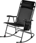 Yaheetech 26in Rocking Chair Outdoor Zero Gravity Folding Chairs Rocking Chairs Foldable Outdoor Reclining Lounge Chair for Outside Lawn with Cupholder/Pillow Ergonomic Design for Rest, Black