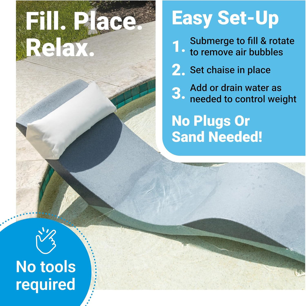 Aqua Outdoors Luxury in-Pool Chaise Lounge Chairs, 2-Pack for Tanning Ledge & Sun Shelf, Fits 9 Inch Water Depth, Heavy-Duty LDPE Water-Weighted Pool Loungers, UV-Resistant, Gray Granite.